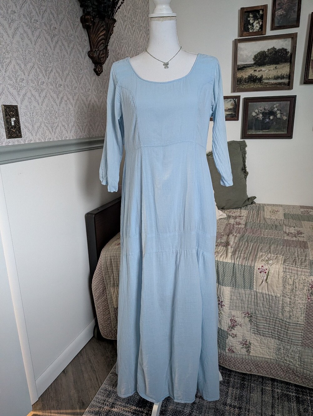 Color Me Cotton CMC Powder Blue Cotton Crinkle Convertible Bustle Maxi Dress XS